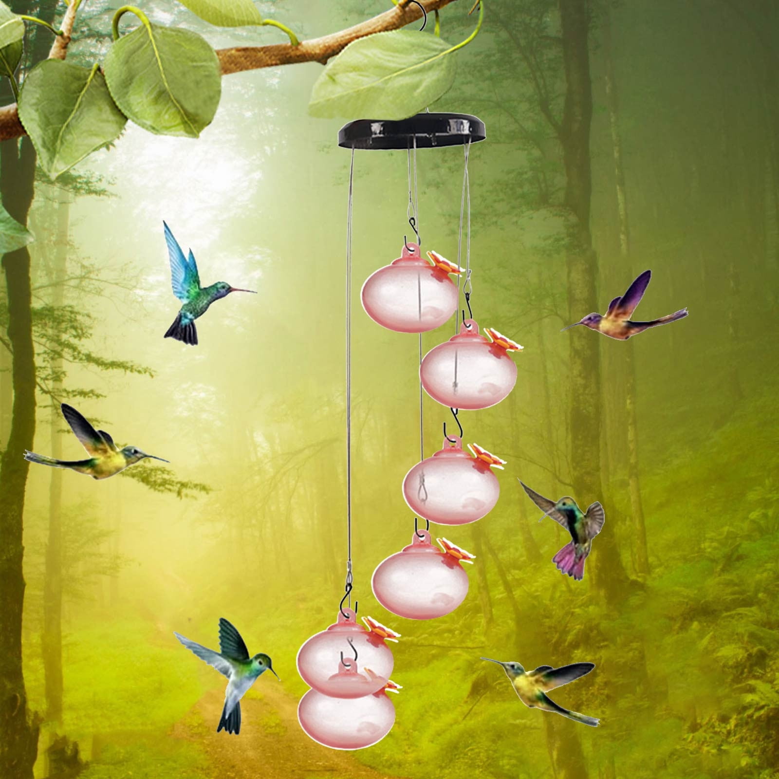 Yardvibe ABC 70CM Wind Chimes Style Hummingbird Feeder, Plastic Outdoor Hanging Bird Feeder with Multiple Feeding Spots for Garden Yard Patio Decor (Style A)