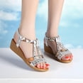 thumbnail image 6 of Dakaela Womens Rhinestone Wedge Sandals Bohemian Summer Walking Flats Ankle Strap Slip on Shoes, 6 of 7