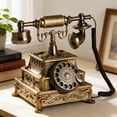 thumbnail image 1 of Teléfono retro con cable, dial giratorio, decorativo, novedoso, con remarcación, adorno de escritorio, teléfono antiguo para sala de estar, cafetería, Bronce, 1 of 8