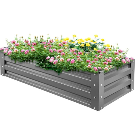 VEVORbrand Raised Metal Garden Bed, 48"x24"x10" Steel Garden Bed Square Planter Box, Gray Steel Plant Raised Garden Bed Kit, Compost Garden Bed for Outdoor