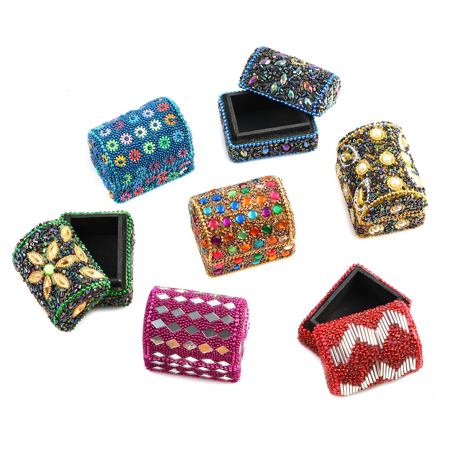 Shop LC Jewelry Holder Mini Treasure Chests Trinket Boxes Handcrafted Set  of Jewelry Gifts Keepsake Storage Box Multicolor Multi Beaded Wooden  Birthday Gifts