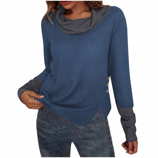 cfhntfmh Chandail Col Roulé pour Femmes Mode Automne Manches Longues Tricot Bloc de Couleur Tendance Hiver Chaud