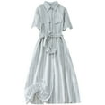 thumbnail image 4 of XIAfhje Dresses for Women Summer Button Down Shirt Dress Striped A-Line Midi Dresses Short Sleeve Loose Business Casual Beach Tunics Dresses Tops with Pockets, 4 of 9
