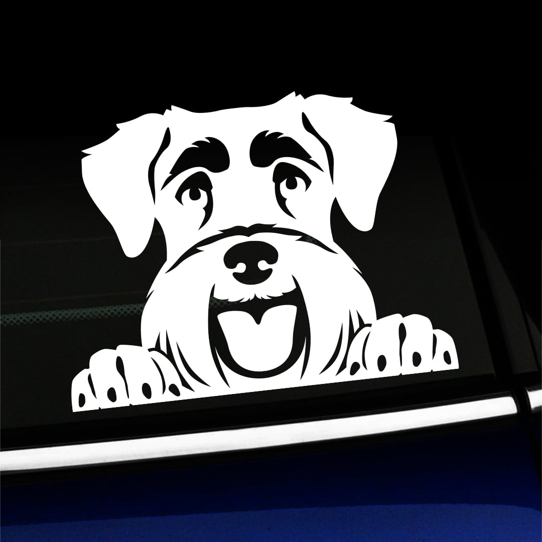 Reflective Black Schnauzer Peeking Vinyl Decal - 5" Size For Car, Laptop, Wall, Locker, Bumper