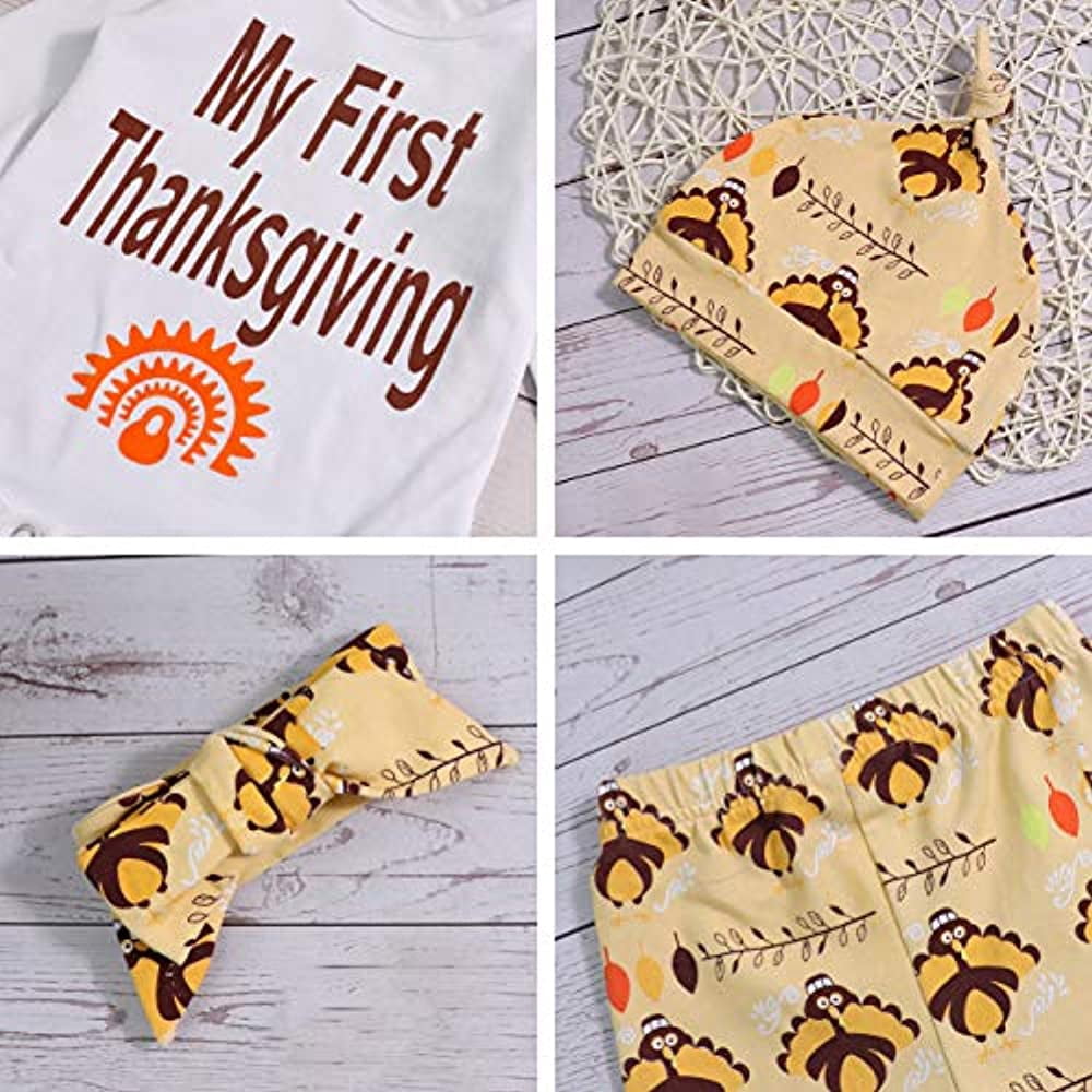 Thanksgiving Baby Outfits Newborn Boy Girl My First Thanksgiving Romper Turkey Print Pant Clothes Set Walmart Com Walmart Com