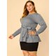 thumbnail image 4 of Blusas De Trabajo Peplum Cuadros PaDe Gallo ManLarCintuDe Lazo TalGrande PaMujer Negro XL, 4 of 6