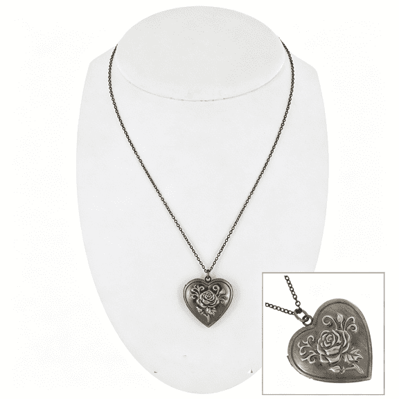 DESIGNICE Dark Gun Metal Rose Heart Photo Locket Pendant Necklace Ladies Adult Female Women
