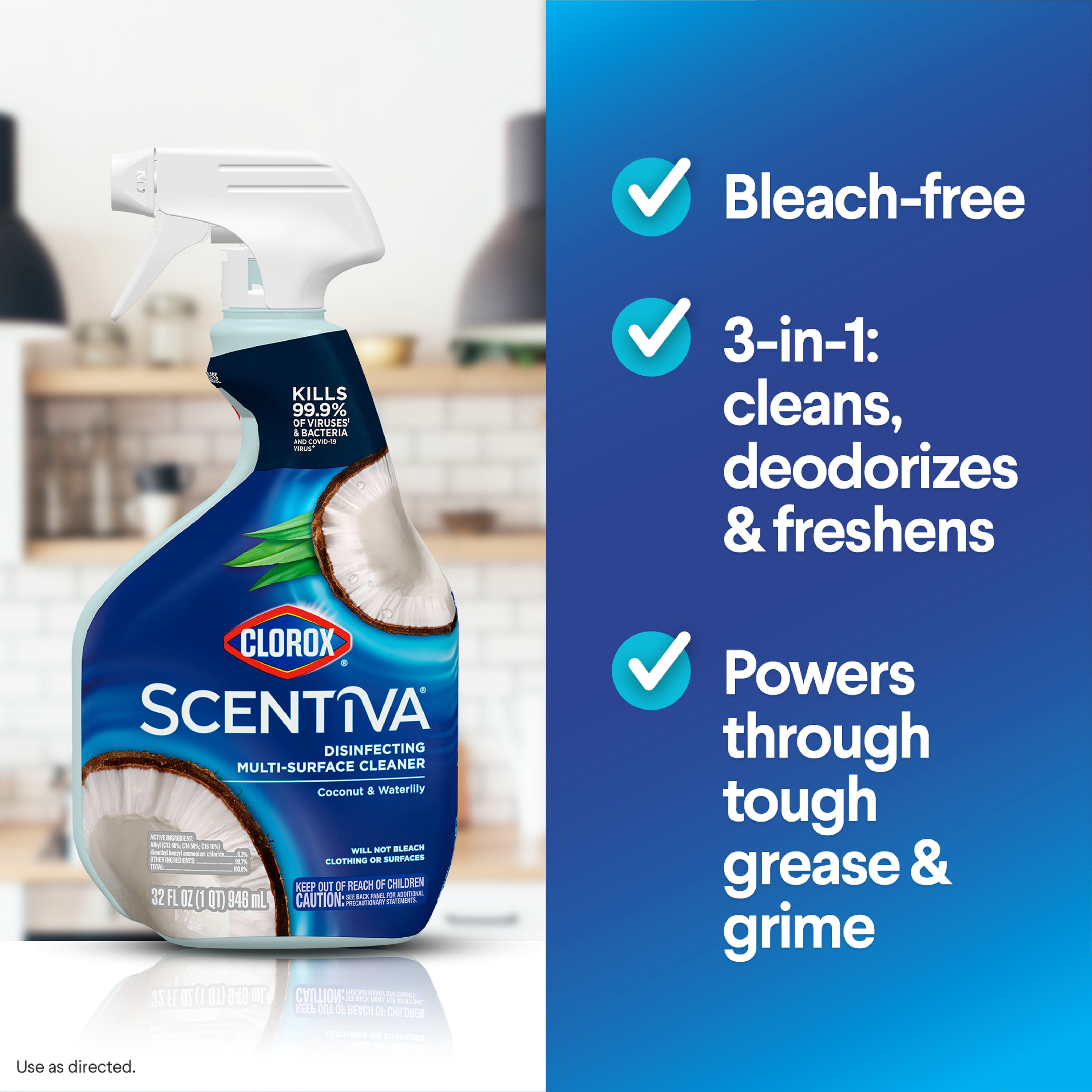 (9 pack) Clorox Scentiva Multi Surface Cleaner, Spray Bottle, Coconut & Waterlily, 32 fl oz