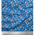 thumbnail image 1 of Soimoi Blue Japan Crepe Satin Fabric Leaves,Insect & Floral Artistic Print Fabric by The Yard 42 Inch Wide, 1 of 3