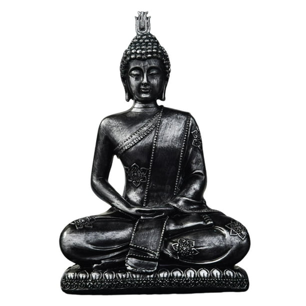 Estatua de Buda sentado, escultura de Buda, figura decorativa de resina para meditación Negro