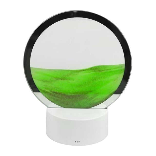 Reloj de arena redondo dinámico con luz nocturna y arena en movimiento. Verde