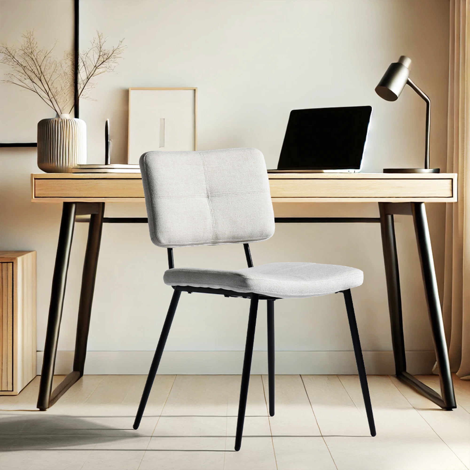 Homy Casa Desk Chairs Set of 4, Upholstered Chairs for Home Office and Remote Workspaces，Beige