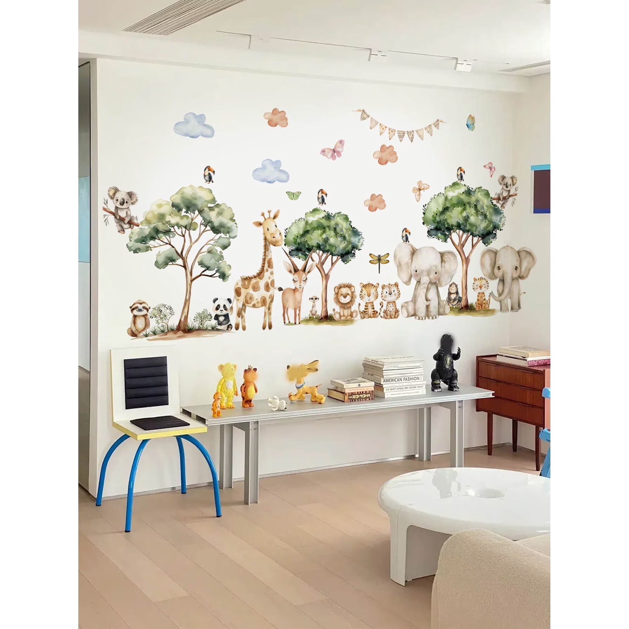 Large Woodland Animals Tree Wall Decal Set, Forest Tree with Bear Fox Bee Wall Stickers for Nursery Kids Bedroom Wall Decor