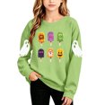 thumbnail image 2 of CYRBOKO Girls Halloween Sweatshirt, Casual Long Sleeve Pullover Crew Neck Holiday Top Green Size 7-8 T, 2 of 7