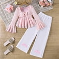 thumbnail image 6 of yboeqw Girls 2 Piece Outfit Set Square Neck Bow Lace Long Sleeve Top & Wide Leg Pants Cute Casual Matching Clothes for 7-12 Year Old Girls,Size 7-8 Years, 6 of 9