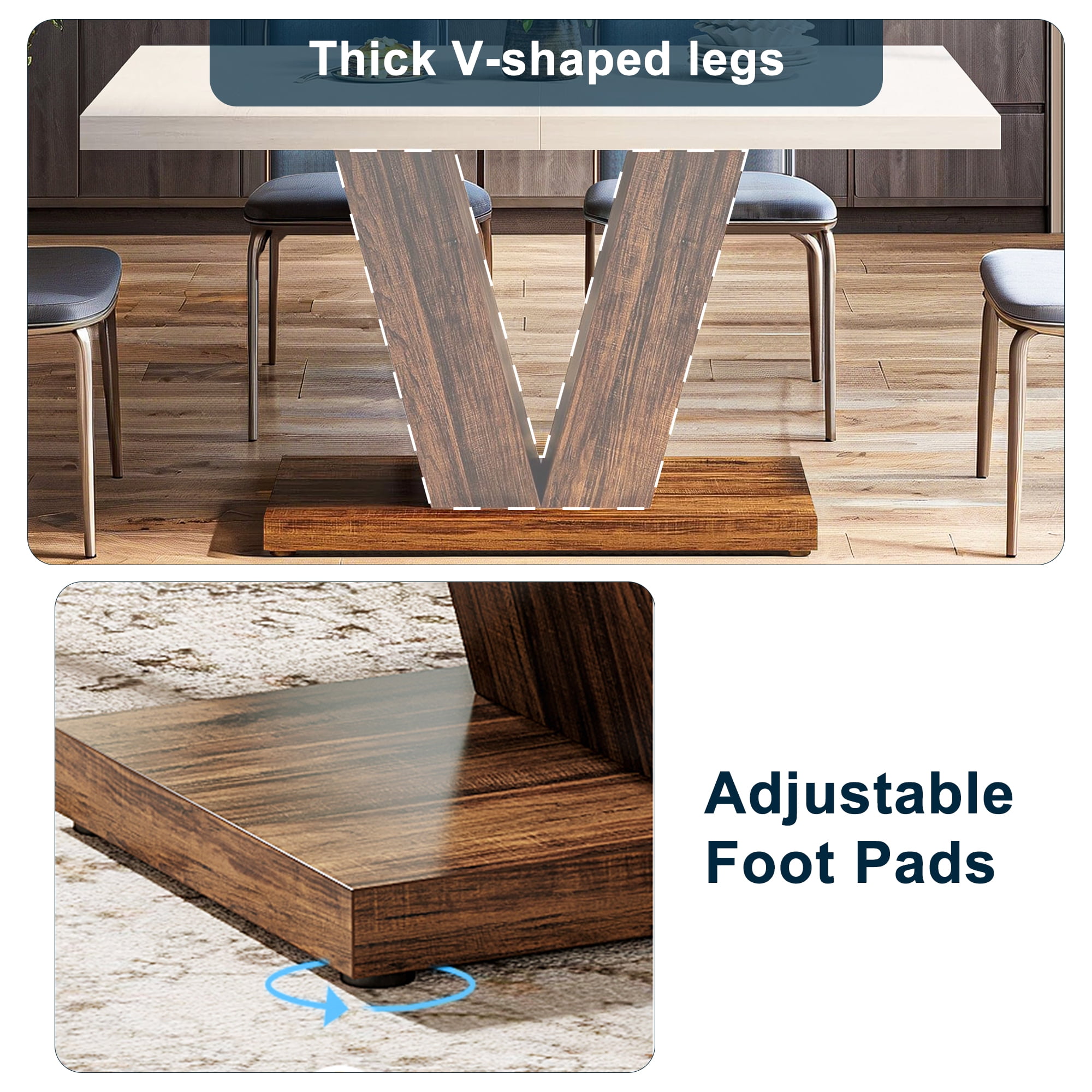 Demi Bonn 47" Farmhouse Dining Table, Wood Rectangular Kitchen Table with Duty Pedestal for Dining Room, Home Office, Living Room Furniture, White & Brown