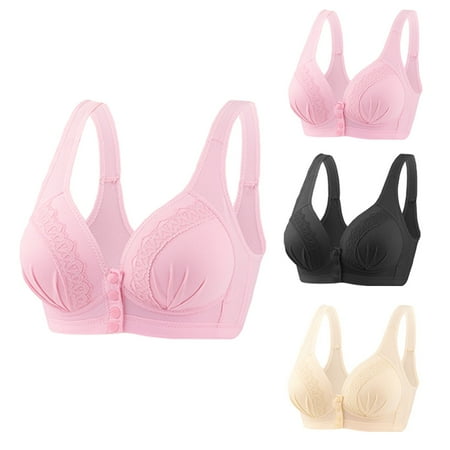 GERsome Front Button Bra Front Closure Everyday Sports Bras Comfort Wireless Bras Full Coverage Bras for Women & Girls Pack of 3 Assorted Color Beige/Pink/Beige L 40/90BC