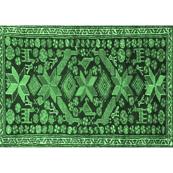 Ahgly Company Indoor Rectangle Persian Emerald Green Traditional Area Rugs, 5' x 7'