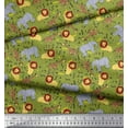 thumbnail image 2 of Soimoi Green Polyester Crepe Fabric Lion,Giraffe & Elephant Kids Decor Fabric Printed BTY 52 Inch Wide, 2 of 3