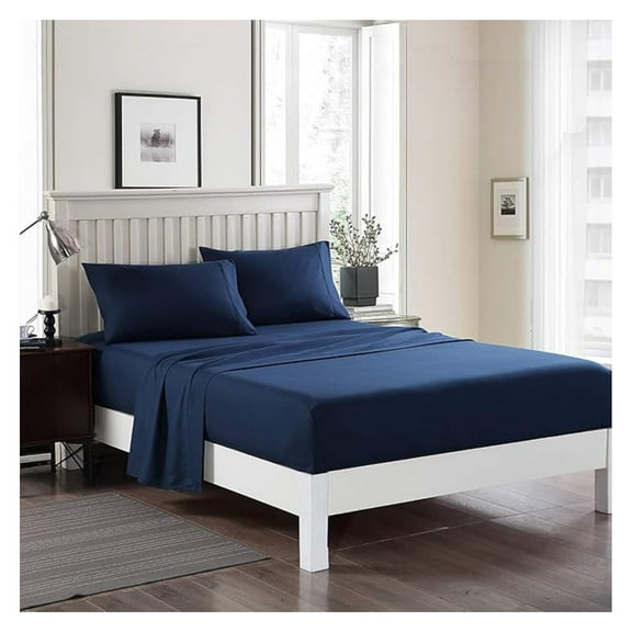 King Sheet Set 6 Pieces - Microfiber Bed Sheets Deep Pocket 14 Inch, 3000 Series Soft Breathable Navy Bedding Set, Wrinkle & Fade Resistant