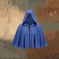 thumbnail image 2 of OOOUM Unisex Short Hooded Cape Crinkle Woven Textured Cloak Front Leather Lace-Up Closure Jagged Pointed Hem Loose Open Front Poncho Blue One Size, 2 of 3