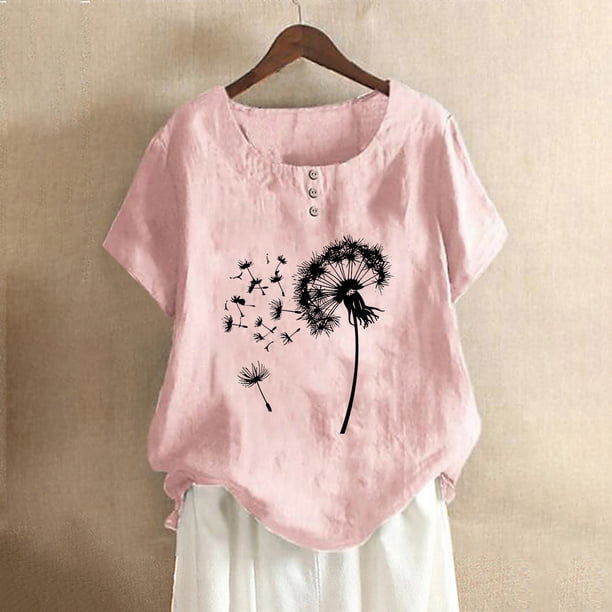 Fiudx Ofertas Flash Artículos En Oferta Blusas con Estampado Informal para Mujer, Camisas con Botones, Camisetas de Manga Corta con Cuello Redondo