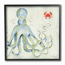 The Stupell Home Decor Collection Happiness Comes In Waves Octopus and Crab Framed Giclee Texturized Art, 12 x 1.5 x 12