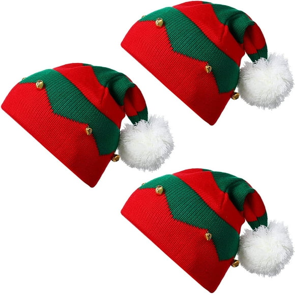 3 Pcs Bonnet Tricoté de Noël Elf, Grelots Xmas Fête Costumes Cadeaux Accessoires Bonnet Tricoté pour Bébé pour Enfants de 1 à 6 Ans - -