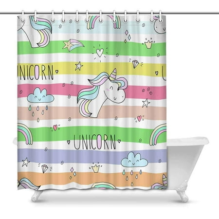 Pop Cute Hand Drawn Unicorn Bathroom Shower Curtain 66x72 Inch