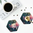 thumbnail image 4 of Honeii Whimsical Axolotl Fantasy Print Leather Coaster Set of 4, Ideal for Safeguarding Your Furniture from Drinks Spills and Effortless Cleanup-Hexagon, 4 of 6