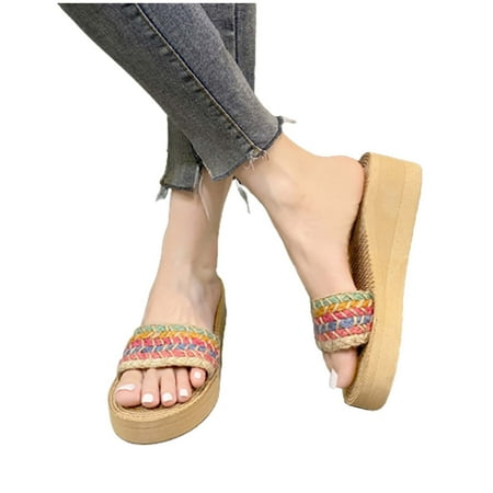 

SUODUI Women s Slippers Women s Beach Sandals Hollow Casual Slippers Thick Bottom Bow Slippers Retro Sandals Beige 7