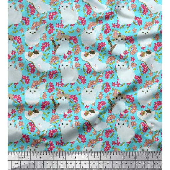 Soimoi Cotton Duck Fabric Floral,Gift Box & Cute Animals Animal Print Fabric by The Yard 42 Inch Wide
