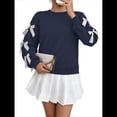 thumbnail image 1 of Blusa de Larga con Lazo Y2K para Mujer - Cuello Redondo Rojo con Lazo Navideño y de Año - Camisa Holgada Extragrande Azul Marino M, 1 of 10