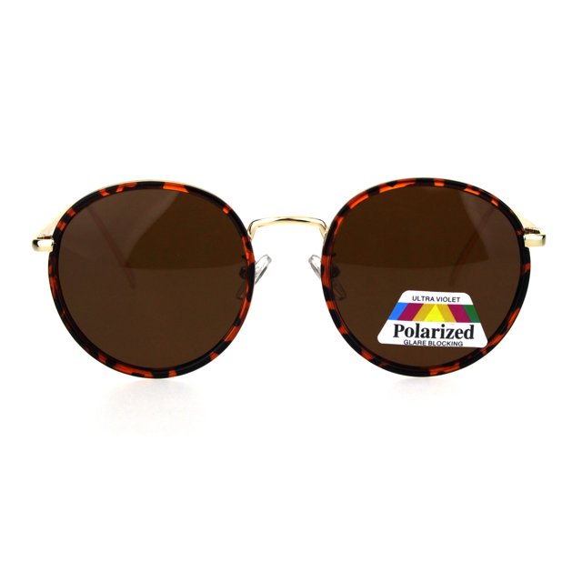 Polarized Round Womens Mod Elegant Double Rim Retro Sunglasses Tortoise Brown