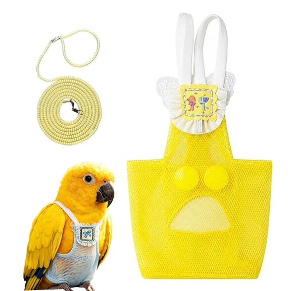 Yellow Reusable Parrot Diaper with 1.4m Bird Leash, Washable Waterproof Inner Bird Diaper, Free 10 Pcs Disposable Pads Included, Pet Bird Nappy for Budgie Cockatiel Lovebird Parakeet Canary Monk,M