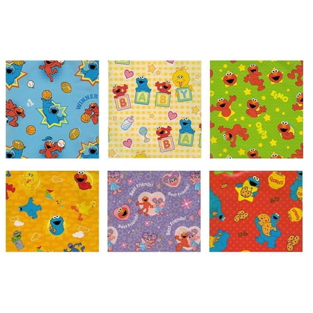 Sesame Street, Elmo Birthday Gift Wrap Wrapping Paper for Boys, Girls, Kids 6 Different 5 ft X 30 in Rolls/Pack Set Included! Light Weight Paper.