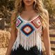 thumbnail image 5 of Mujeres de Verano Tops Casual Gancho de Mano Color Mixto Patchwork Strapless Borded Top para las Mujeres de Verano, Moda Casual Ligero, 5 of 5
