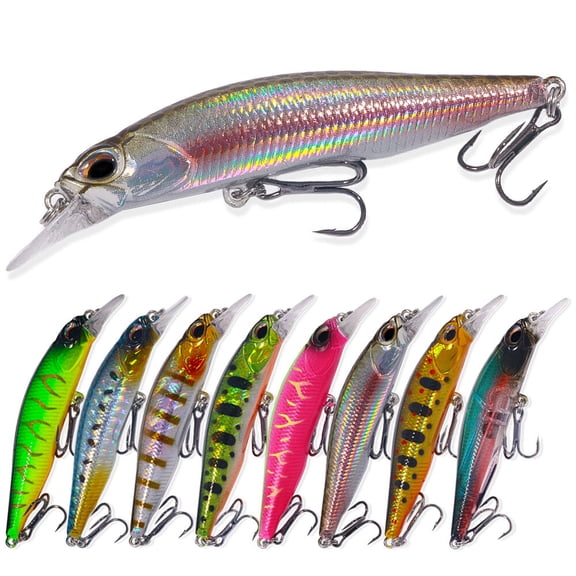 8PCS Lot Fish Bait 7.5cm/5.1g Minnow Fishing Lure Hook Tackle Hard Crankbait Set