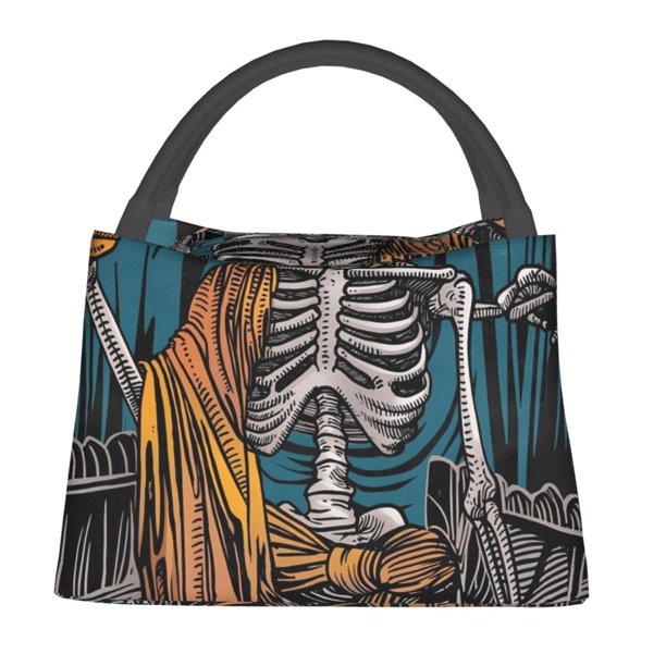 Easygdp Coffee-Drinking Skull Bolsa de Almuerzo Insulada Reutilizable, Bolsa de Mano y Bandolera para Oficina, Trabajo, Viajes