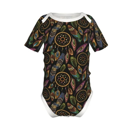 

Adobk Decorative Feathers Print Baby Climbing Clothes Jumpsuit Rompers Classic Rompers Child Short sleeve Bodysuits-3 Months