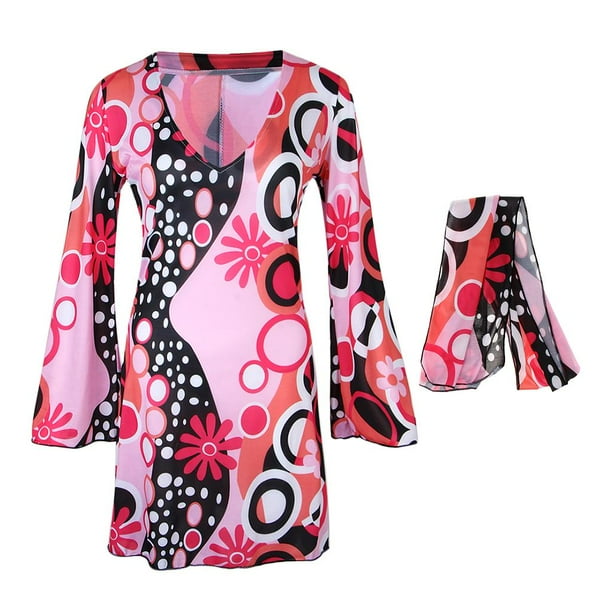 Ensemble de Costume Hippie Mode pour Femmes Robe Évasée Groovy des Années 70 Cosplay Danse TG Ensemble de Costume Hippie Mode pour Femmes Robe Évasée Groovy des Années 70 Cosplay Danse TG