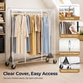 thumbnail image 2 of HOKEEPER Heavy Duty Commercial Z Base Garment Rack, 500 lbs Capacity Steel Clothing Display Rack with 2 Display Arms, Adjustable Height 60"-72", Transparent Dust Cover for Store & Home, Silver, 2 of 10