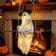 thumbnail image 4 of Halloween Flying Ghost on Broomstick Lighted Hanging Decoration -Outdoor Halloween Decoration Hanging Ghost  for Front Porch Yard Patio Tree, 4 of 6