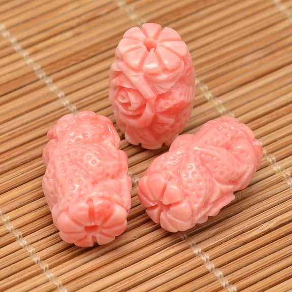 Dyed Carved Column Coral Beads Light Coral 19x12mm Hole: 2mm