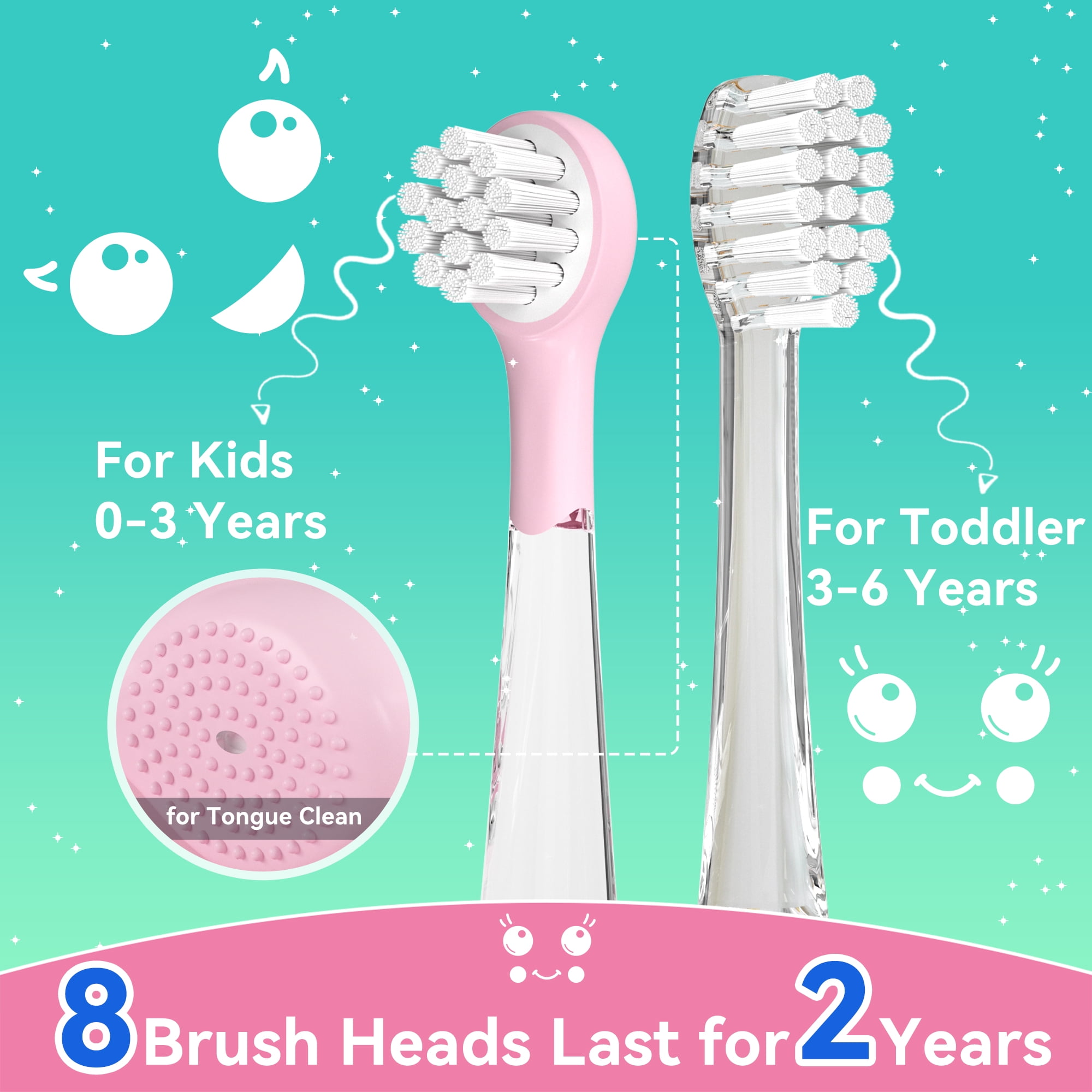 Seago Rechargeable Kids Electric Toothbrush,LED Observing Light,8 Brush Heads,for Kids 3-8 ,SG-2139 Pink