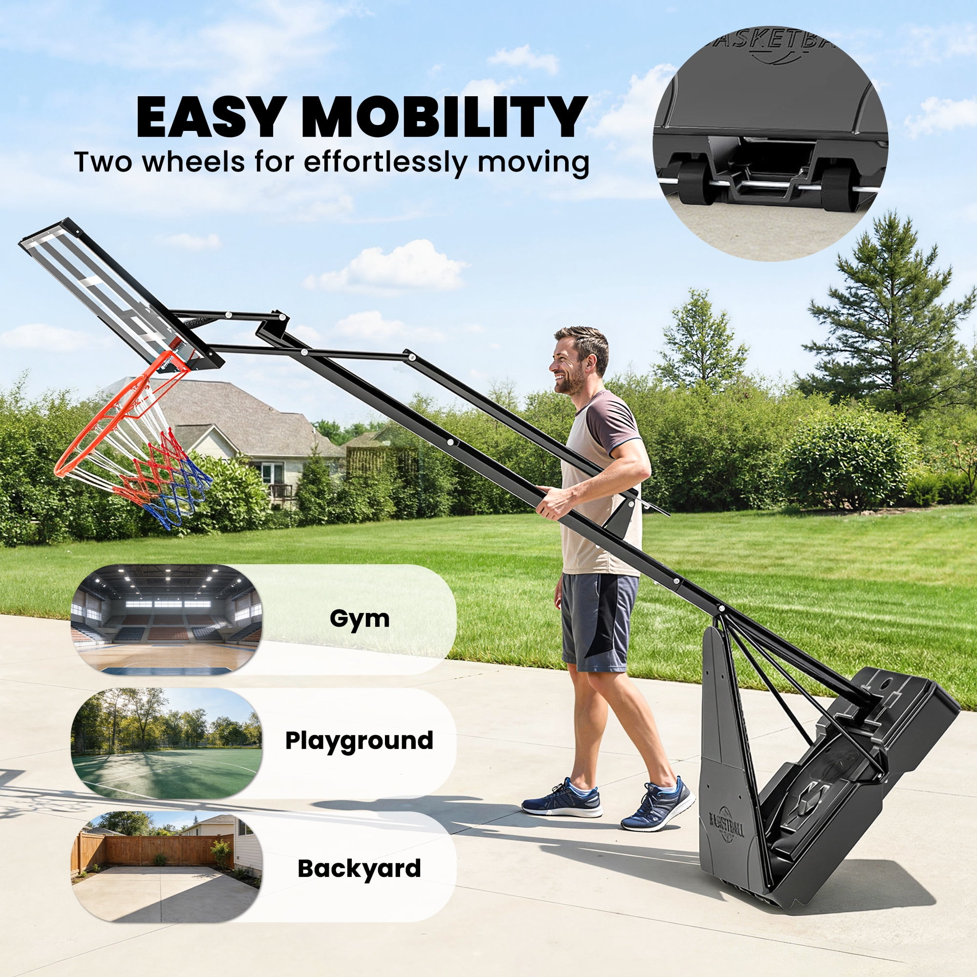 Soozier Basketball Hoop Outdoor Portable, 8-10ft Adjustable Basketball Goal, 47 Inch Shatterproof Backboard w/Shock Absorbent Rim, Hand-Crank Lift