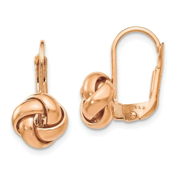 14K Rose Gold Earring Love Knots Women'S 13 mm 9 Polished Knot Leverback Earrings