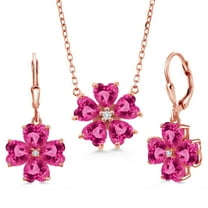 Gem Stone King 18K Rose Gold Plated Silver Pink Created Sapphire and White Lab Grown Diamond Pendant Necklace Earrings Jewelry Set for Women (10.45 Cttw, Heart Shape 6MM, with 18 inch Chain)