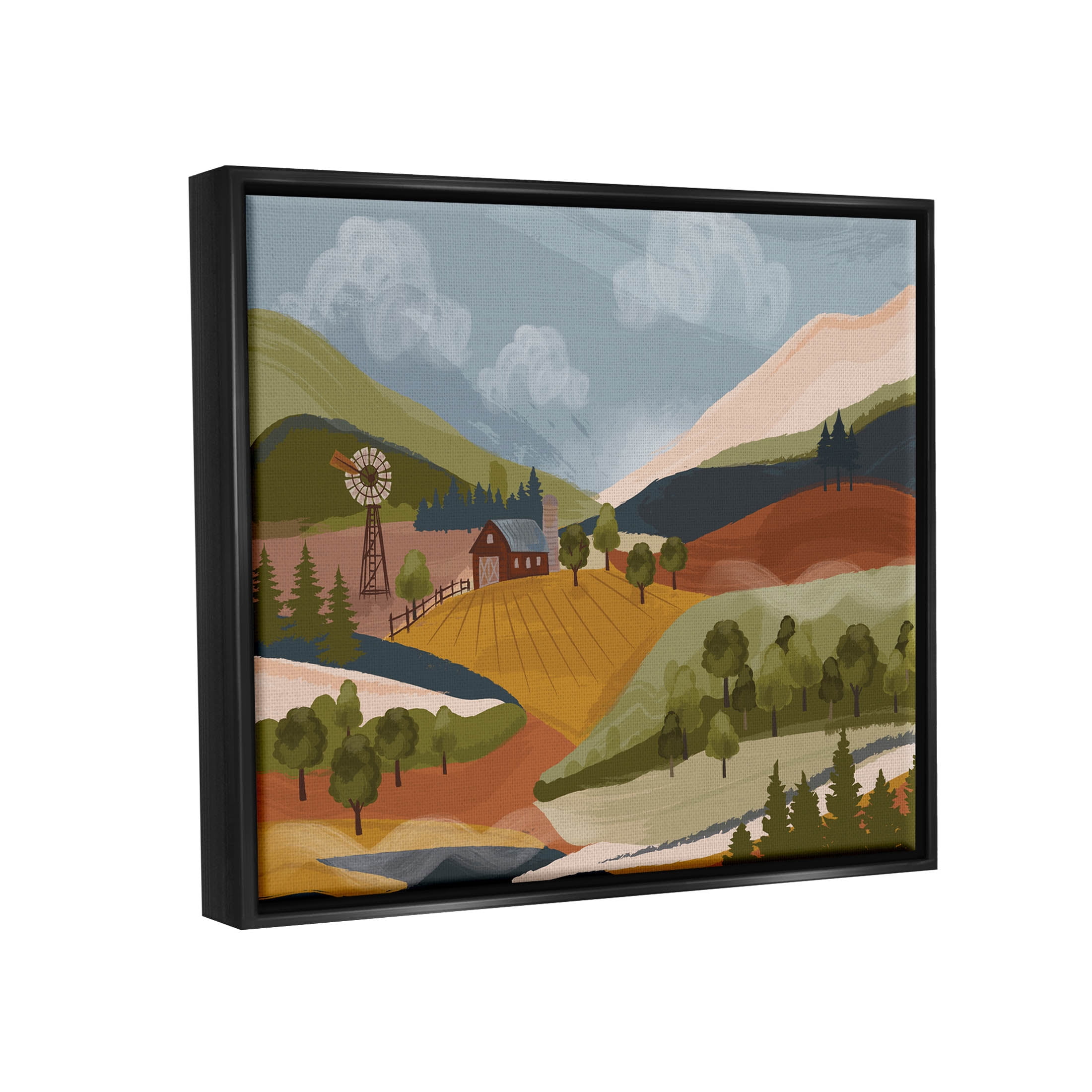 Rolling Country Hills Farm Scenery Landscape Graphic Art Jet Black Framed Art Print Wall Art