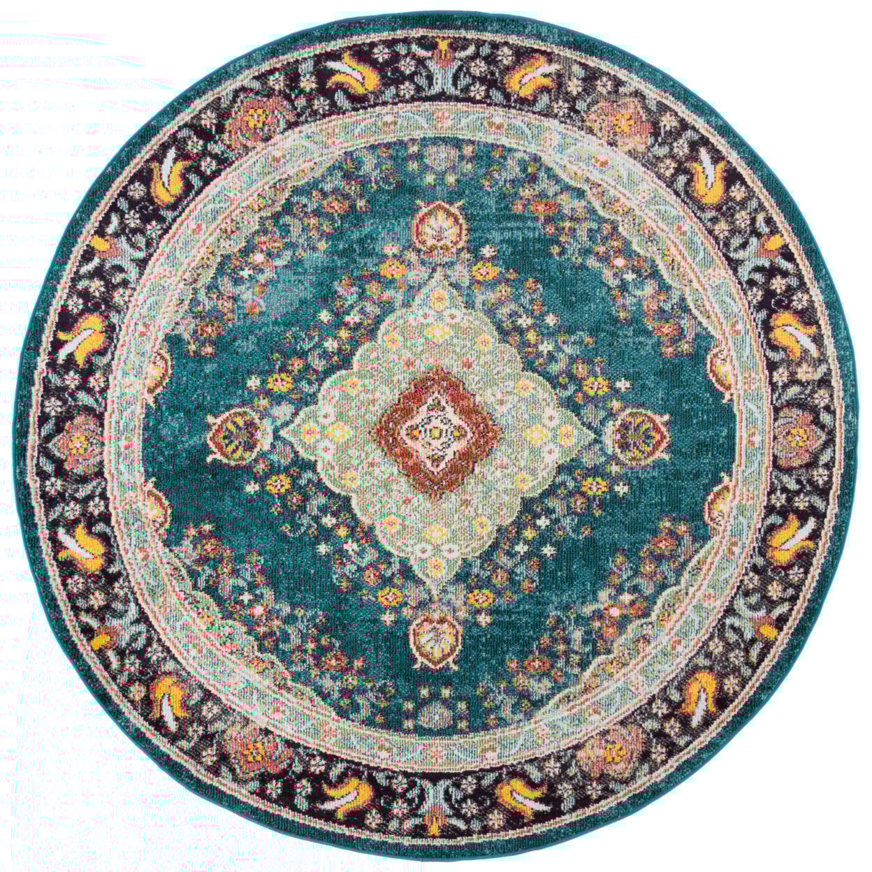 thumbnail image 5 of SAFAVIEH Madison Sonam Floral Bordered Runner Rug, Navy/Turquoise, 2'3" x 8', 5 of 11